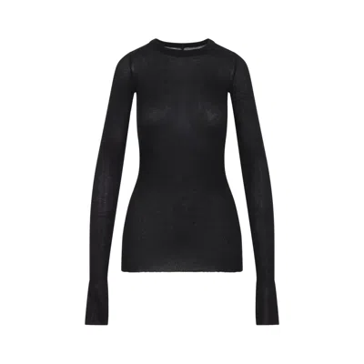 Rick Owens Ribbed Long Sleeve Knit Top In Black