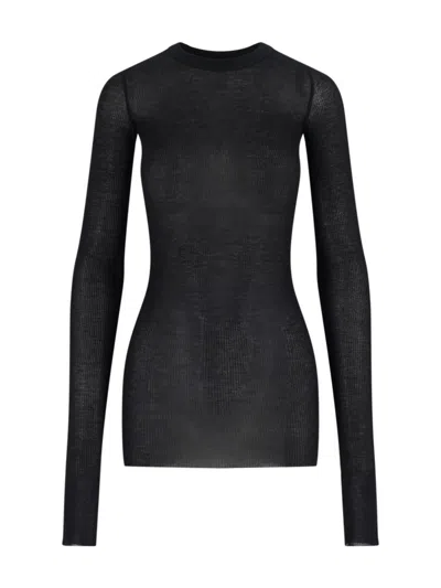 RICK OWENS RIBBED LONG SLEEVE SHIRT - BLACK
