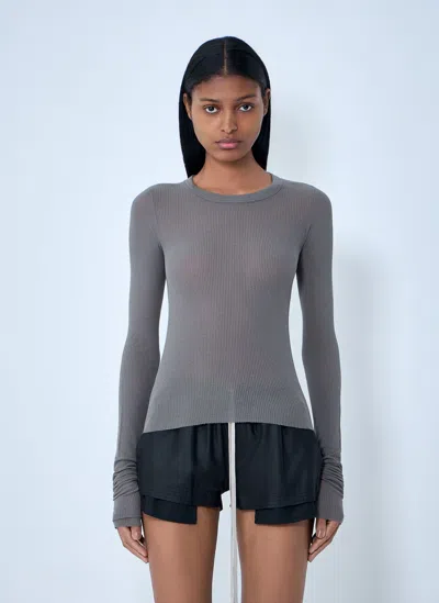 Rick Owens Ribbed Long Sleeve T-shirt In Gray