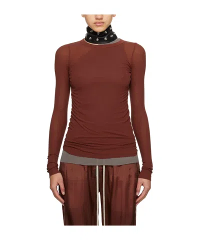 Rick Owens Burgundy Crewneck Long Sleeve T-shirt In 73 Henna