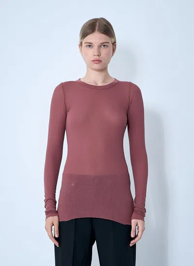 Rick Owens Ribbed Long Sleeve Top In Gray