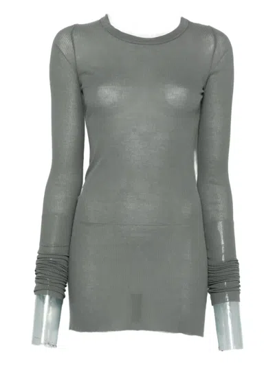 Rick Owens Ribbed Long-sleeve Top In Gray