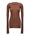 Rick Owens Ribbed Crew Neck Sheer Long Sleeve Top In Burgundy