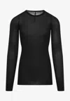 Rick Owens Black Wool Ribbed Round Neck Pullover In Black