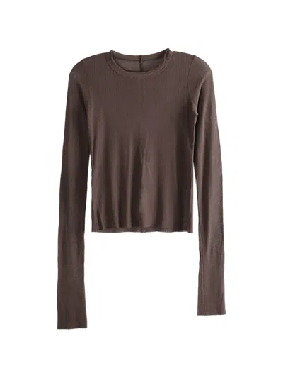 Rick Owens Long-sleeved Crewneck T-shirt In Brown