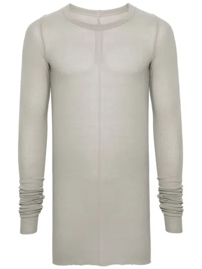 Rick Owens Ribbed Long-sleeves T-shirt In Gris
