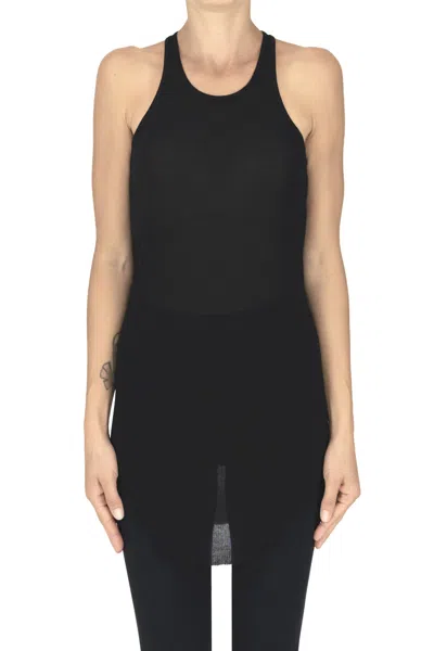 Rick Owens Ribbed Long Tank Top In Black