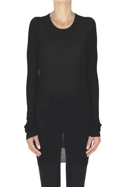 Rick Owens Black Sheer Center Back Seam T-shirt