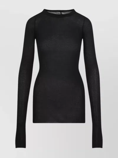 RICK OWENS RIBBED LS T TOP WITH SIGNATURE STITCHING