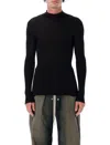 Rick Owens Fitted Ribbed Knit Turtleneck In Soft Virgin Wool In Black
