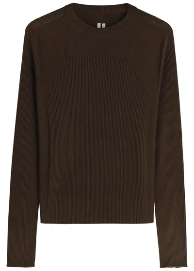 Rick Owens Ribbed Maglia Wool Jumper In Brown
