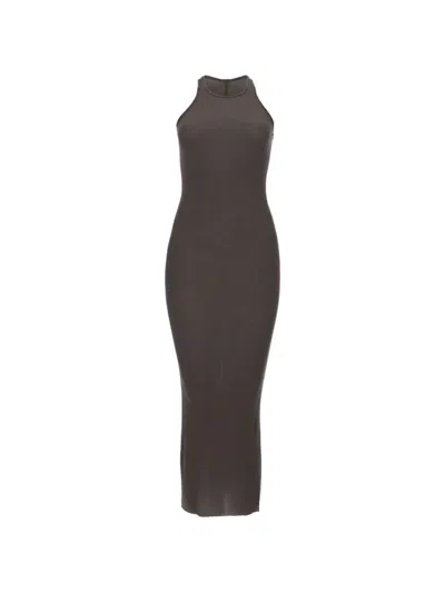 Rick Owens Silk Blend Midi Dress In Brown
