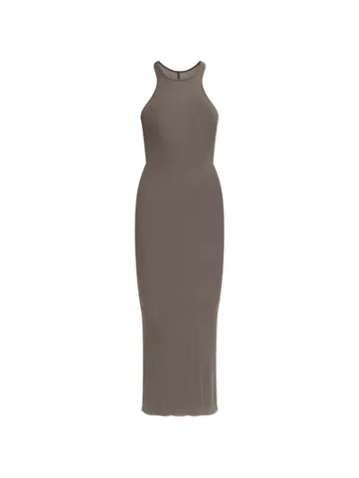 Rick Owens Ribbed Midi Dress In Brown