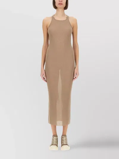 Rick Owens Ribbed Midi Racerback Tank Dress In Nude