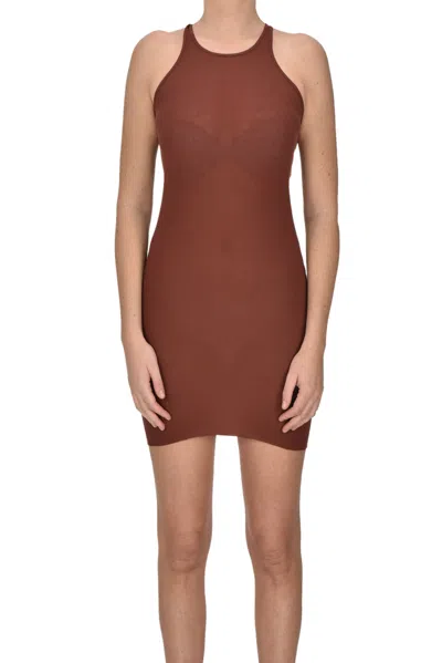 Rick Owens Ribbed  Mini Dress In Brown