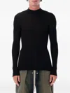 Rick Owens Fitted Ribbed Knit Turtleneck In Soft Virgin Wool In Black