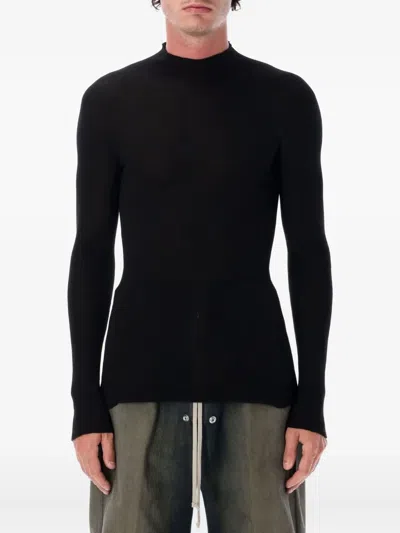 Rick Owens Ribbed Mock-neck Sweater In Black