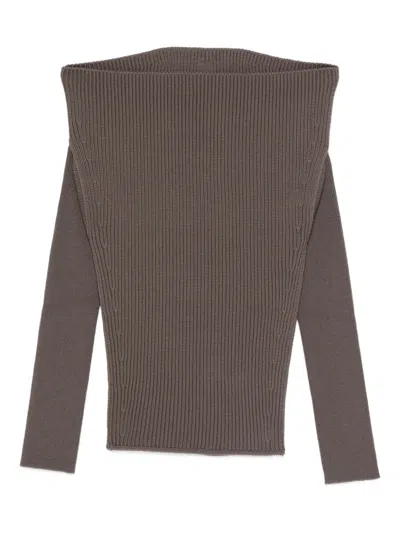 Rick Owens Off-the-shoulder Knitwear Front Slit In Brown