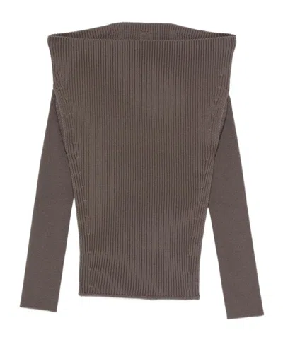 Rick Owens Ribbed Off-shoulder Sweater In Black