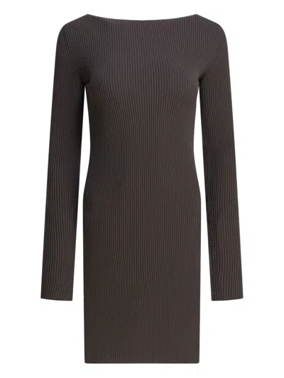 Rick Owens Ribbed Open-back Midi Dress In Gray