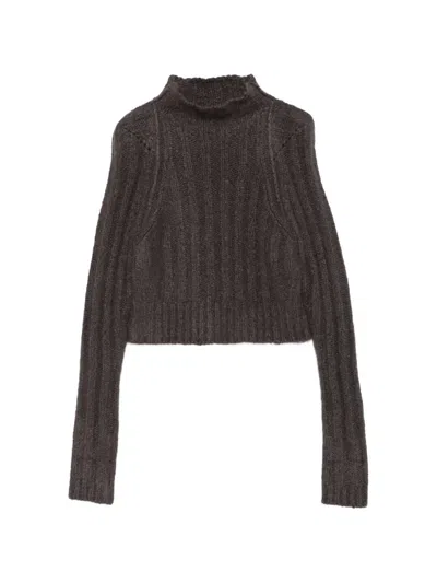 Rick Owens Ribbed Padded-shoulder Sweater In Brown