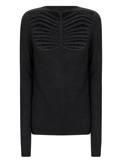 Rick Owens Ribbed-panel Long-sleeve Sweater In Black
