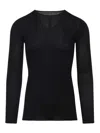 Rick Owens Black Wool Ribbed Round Neck Pullover In Blue