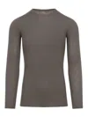 Rick Owens Ribbed Fitted Long-sleeved Top With Classic Crew Neckline In Gray