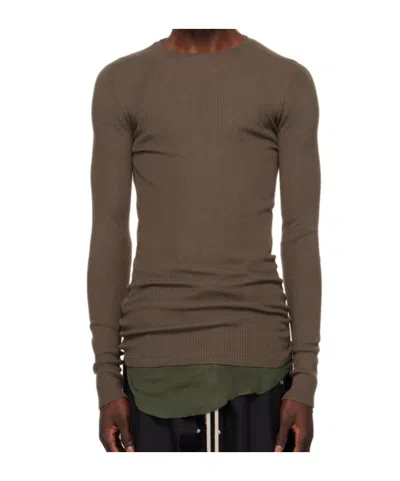 Rick Owens Ribbed Round Neck Sweater In Brown