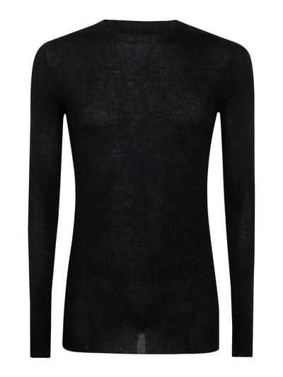 Rick Owens Black Hollywood Ribbed Round Neck Sweater In Negro