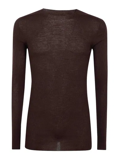 Rick Owens Ribbed Round Neck Sweater In Red