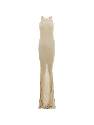 Rick Owens Ribbed Semi-sheer Maxi Dress In Brown