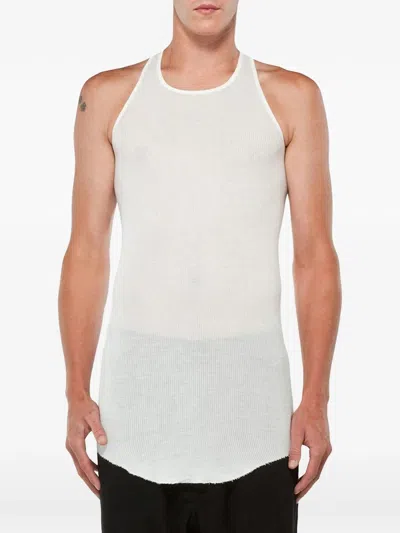 Rick Owens Ribbed Semi-sheer Sleeveless Tank With Curved Hem In White