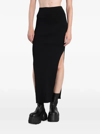 Rick Owens Ribbed Side-slit Maxi Skirt In Black