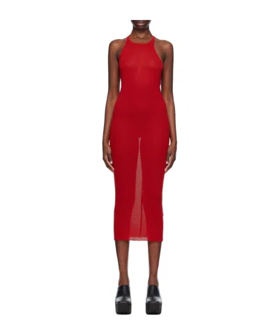 Rick Owens Ribbed Sleeveless Maxi Dress In Red