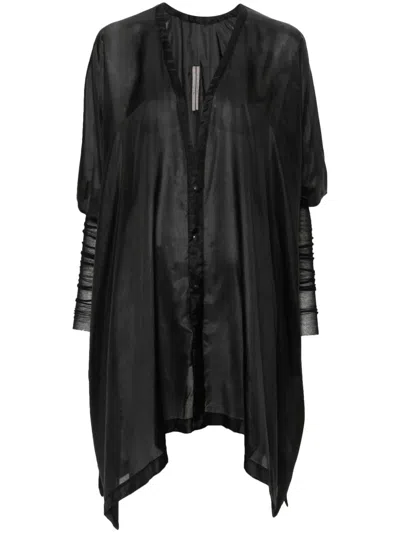 Rick Owens Island Cotton Blouse Relaxed Cut V Neck In Black