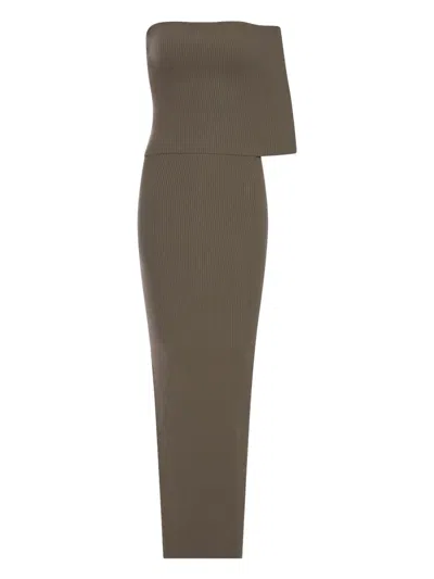 Rick Owens Ribbed Strapless Maxi Dress In Brown