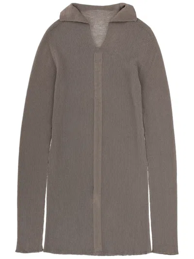 Rick Owens Slim Knit Tabard High Neck Sweater In Brown