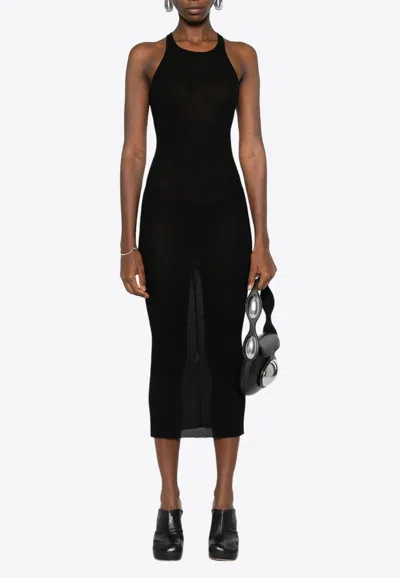 Rick Owens Ribbed Tank Midi Dress In Black