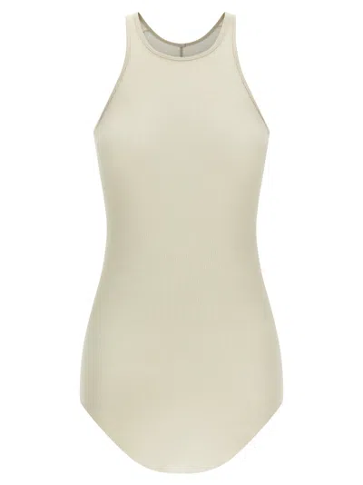 Rick Owens Ribbed Tank Top Tops Beige In Neutral