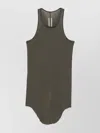Rick Owens Ribbed Tank Top With Curved Hem And Racerback In Green