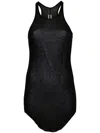 Rick Owens Black Ribbed Tank Top With Curved Hem In Viscose And Silk Blend Woman