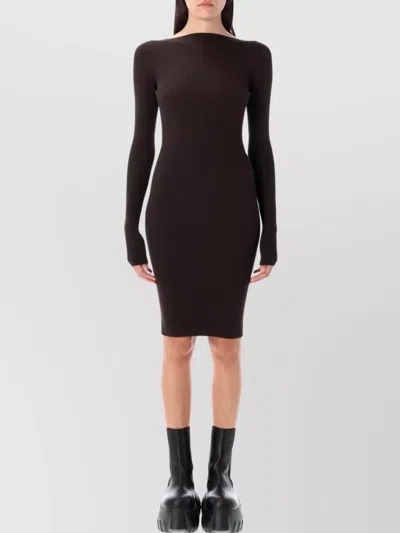 Rick Owens Ribbed Texture Knee-length Dress With Open Back In Brown