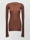 Rick Owens Ribbed Crew Neck Sheer Long Sleeve Top In Burgundy