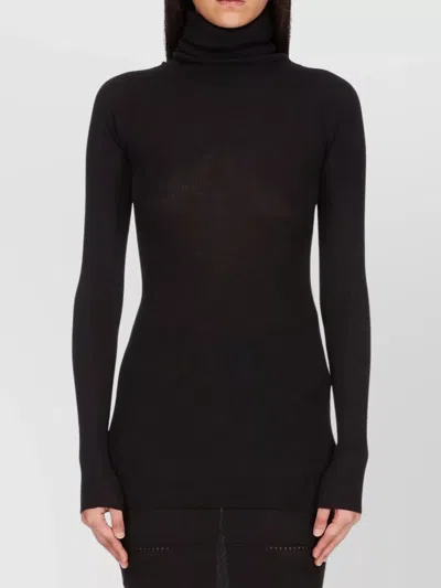 Rick Owens Ribbed Texture Turtleneck Knitwear With Long Sleeves In Black