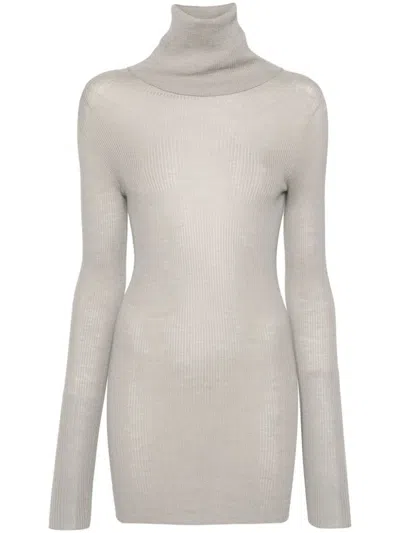 Rick Owens Ribbed Tube Virgin Wool Jumper In Beige