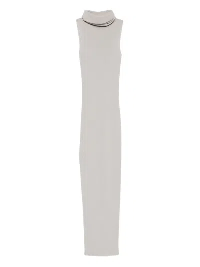 Rick Owens Ribbed Turtleneck Midi Dress In Gray