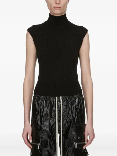 Rick Owens Ribbed Turtleneck Sleeveless Top In Black
