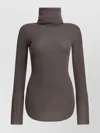Rick Owens Ribbed Turtleneck Stretch Knitwear In Brown