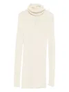 Rick Owens Ribbed Wool Turtleneck Sweater With Seam Detail In White